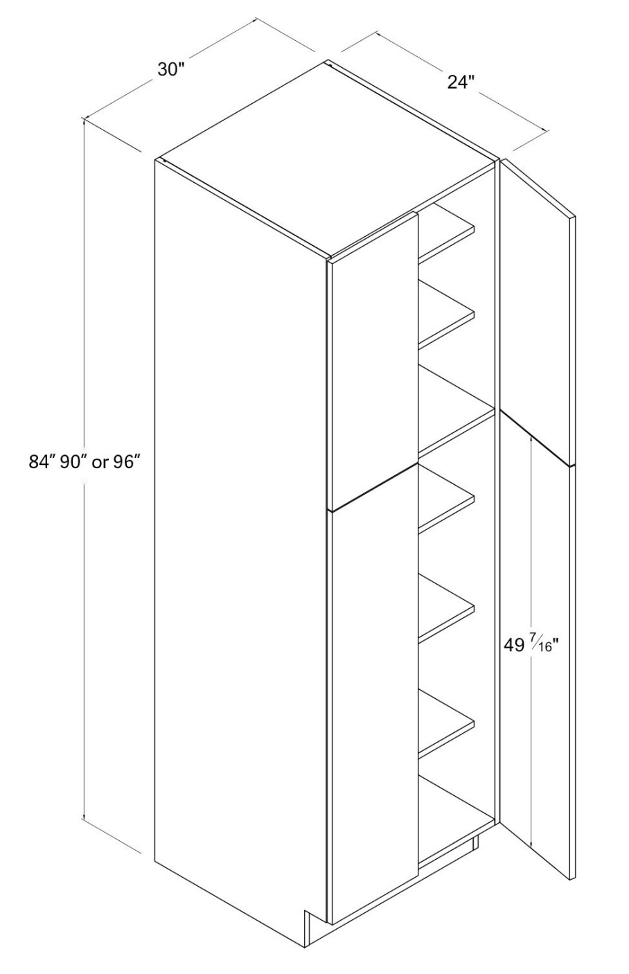 MB-U308424 — Utility Pantry - 30"W X 84"H X 24"D - 4 Doors - 5 Shelves