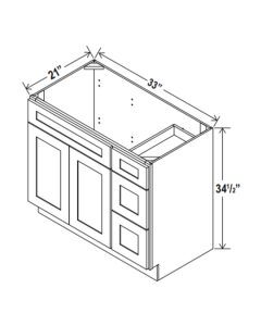 Classic Framed — Vanity Sink Base - 33"W x 34 1/2" x 21"D - 1D, 3 Right DRW — highest-resolution technical cabinet drawing