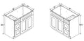 SW-V3621DL — Vanity Sink Base with 3 Drawers - 36”W x 34-1/2” x 21”D -                                                       