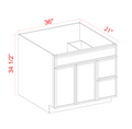 SAG-V3621TDL — Vanity Sink Base - 36"W x 34 1/2" x 21"D - 1 False Front,2D, 2 Left DRW