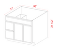 SWO-V3621TDR — Vanity Sink Base - 36"W x 34 1/2" x 21"D - 1 False Front,2D, 2 Right DRW
