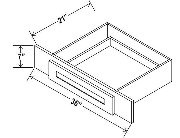 Unlimited Framed — Vanity Knee Drawer - 36”W x 7”H x 21”D — highest-resolution technical cabinet drawing