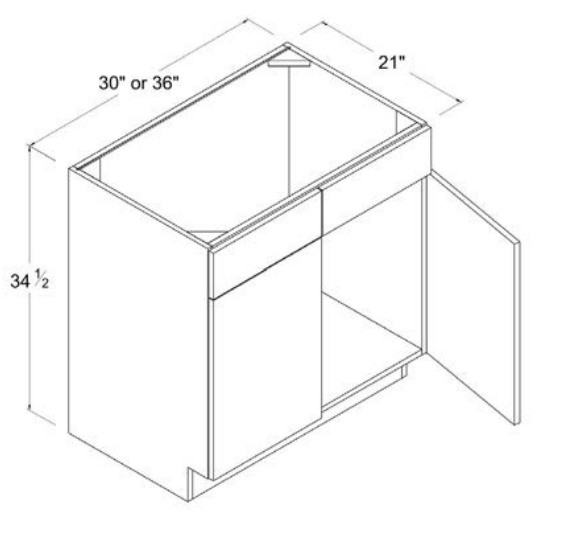 MB-VS36 — Vanity Sink Base - 36" X 34 1/2"H X 21"D - 2 Doors - 2 False Drawer Faces