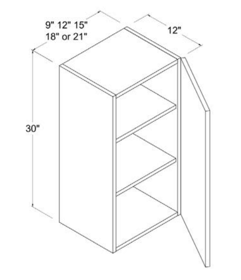 MB-W1830 — Wall Cabinet - 18"W X 30"H X 12"D - 1 Doors - 2 Shelves