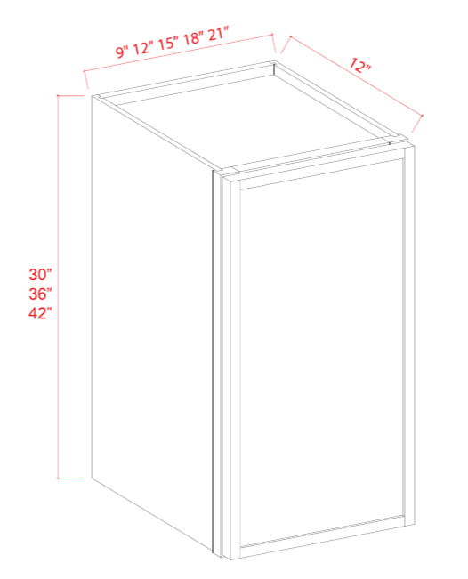 Slim Shaker — Wall Cabinet - 21"W x 36"H x 12"D - 1D -2S — highest-resolution technical cabinet drawing