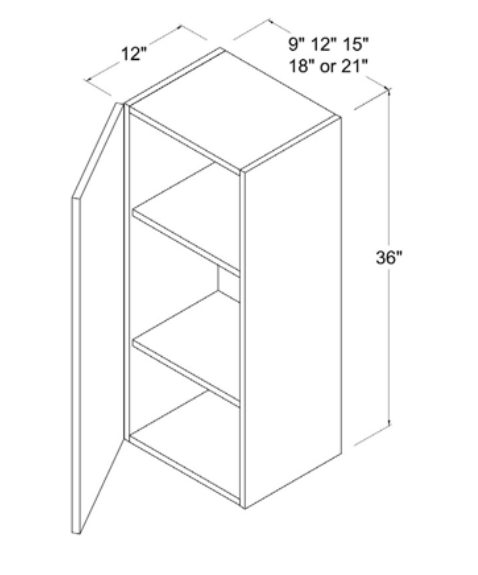 MB-W1836 — Wall Cabinet - 18"W X 36"H X 12"D - 1 Doors - 2 Shelves