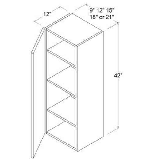 MB-W1542 — Wall Cabinet - 15"W X 42"H X 12"D - 1 Doors - 3 Shelves
