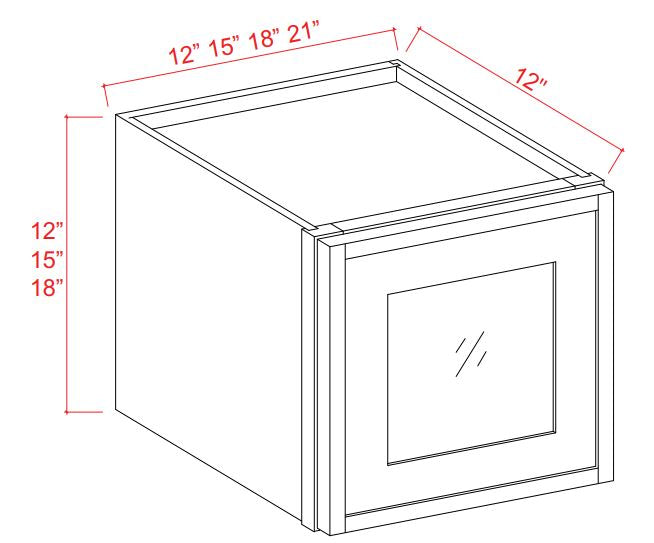 Slim Shaker — Wall Glass Door Cabinet - 15"W x 12"H x 12"D - 1D — highest-resolution technical cabinet drawing