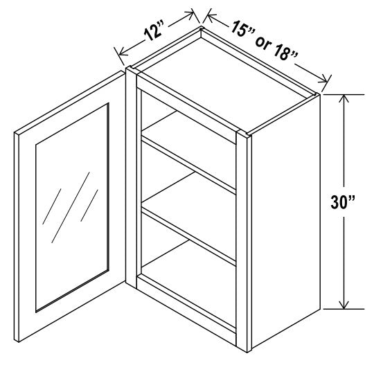 Classic Framed — Wall Cabinet with Glass Door - 18”W x 30”H x 12”D - 1D, 2S — highest-resolution technical cabinet drawing