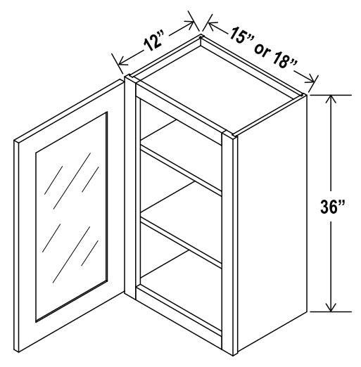 Unlimited Framed — Wall Cabinet with Glass Door - 18”W x 36”H x 12”D - 1D, 2S — highest-resolution technical cabinet drawing