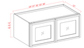 SWO-W3018GD — Wall Glass Door Cabinet - 30"W x 18"H x 12"D - 2D