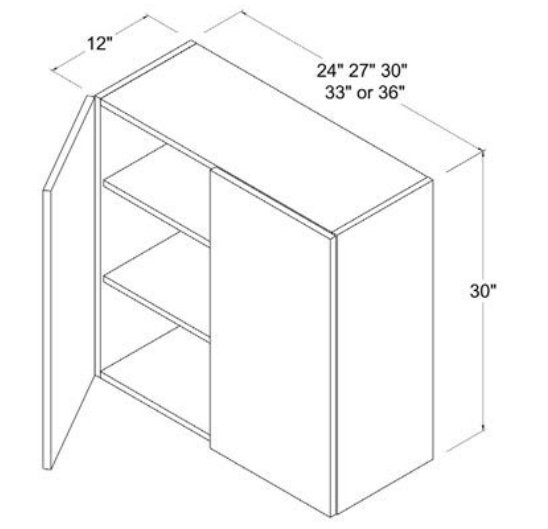 MB-W2430 — Wall Cabinet - 24"W X 30"H X 12"D - 2 Doors - 2 Shelves