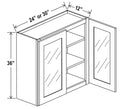 AG-W3036GD — Wall Cabinet with Glass Doors - 30”W x 36”H x 12”D - 2D, 2S