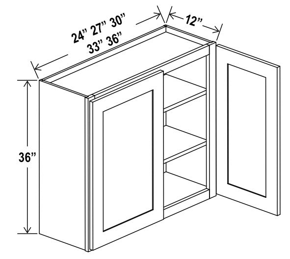 Unlimited Framed — Wall Cabinet - 27”W x 36”H x 12”D - 2D -2S — highest-resolution technical cabinet drawing