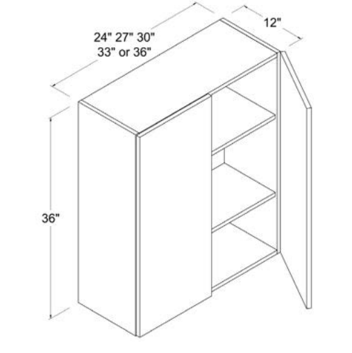 MB-W2436 — Wall Cabinet - 24"W X 36"H X 12"D - 2 Doors - 2 Shelves
