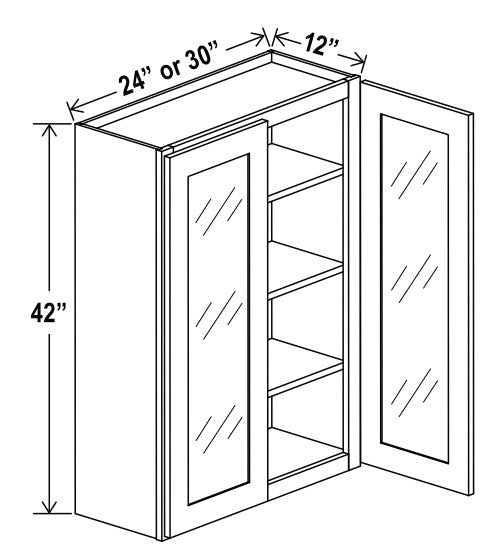Unlimited Framed — Wall Cabinet with Glass Doors - 24”W x 42”H x 12”D - 2D, 3S — highest-resolution technical cabinet drawing