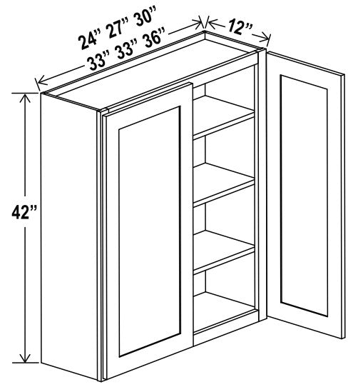 Unlimited Framed — Wall Cabinet - 33”W x 42”H x 12”D - 2D -3S — highest-resolution technical cabinet drawing