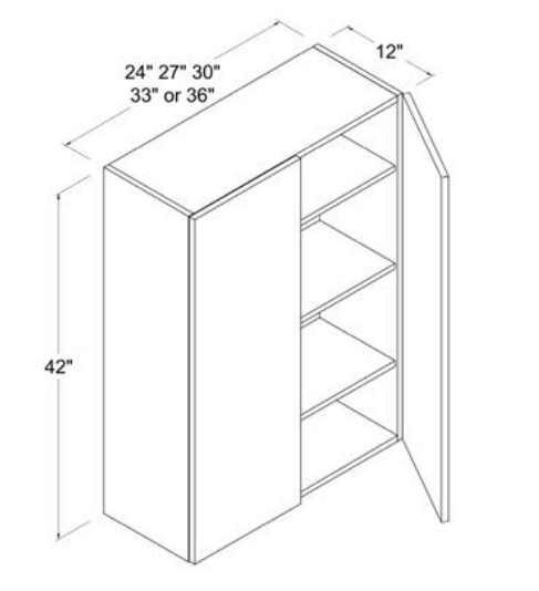 MB-W2442 — Wall Cabinet - 24"W X 42"H X 12"D - 2 Doors - 3 Shelves