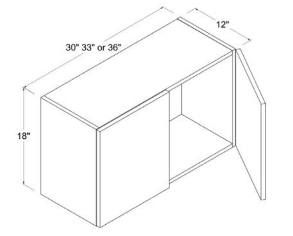 Frameless — Wall Cabinet - 36"W X 18"H X 12"D - 2 Doors — highest-resolution technical cabinet drawing
