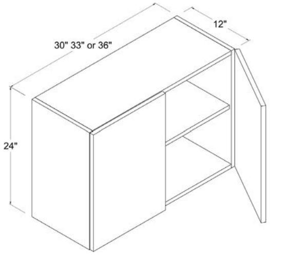 MB-W3624 — Wall Cabinet - 36"W X 24"H X 12"D - 2 Doors - 1 Shelf