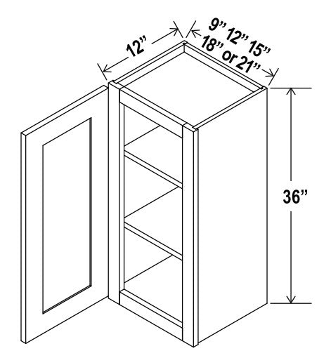 Classic Framed — Wall Cabinet - 21”W x 36”H x 12”D - 1D -2S — highest-resolution technical cabinet drawing