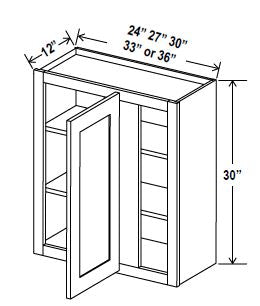 Classic Framed — Wall Blind Corner Cabinet - 30”W x 30”H x 12”D - 1D -2S — highest-resolution technical cabinet drawing