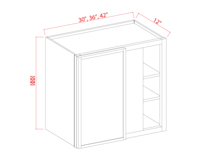 Slim Shaker — Wall Blind Corner Cabinet - 27"W x 30"H x 12"D - 1D -2S — highest-resolution technical cabinet drawing