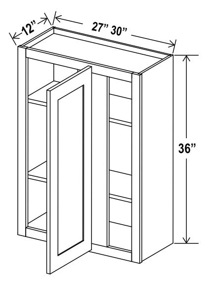 Classic Framed — Wall Blind Corner Cabinet - 27”W x 36”H x 12”D - 1D -2S — highest-resolution technical cabinet drawing